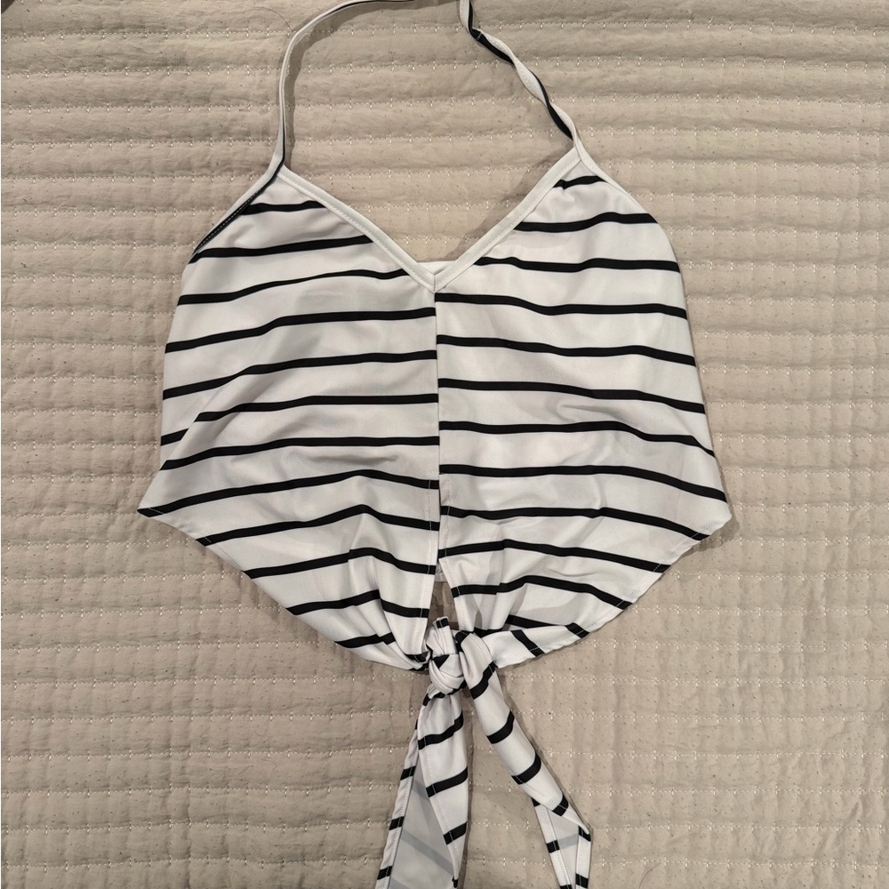 Kortni Jeane Striped Halter Tie-Front Top